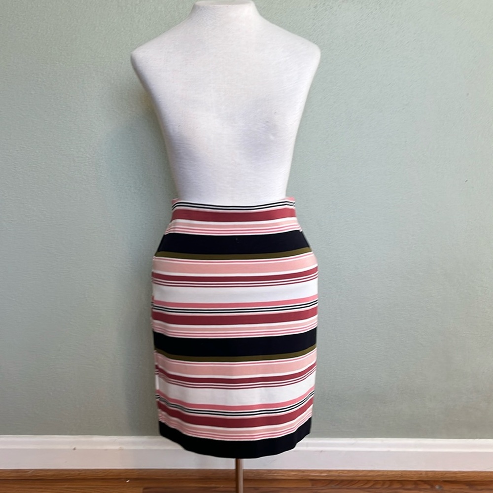 Ann Taylor Factory Striped Pencil Skirt Stretchy Pull On Size 0P